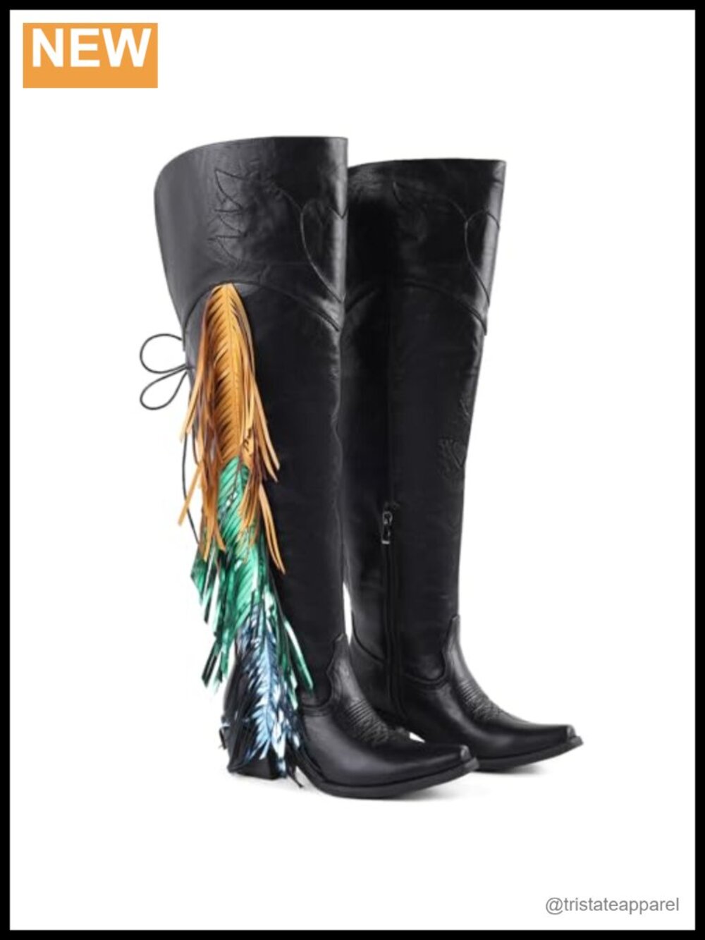 Faux Leather Thigh High Cowboy Boots Women Western Chunky Heel Embroidered